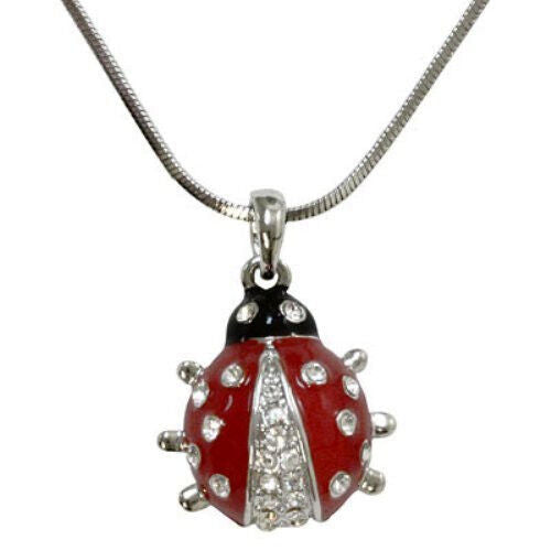 Silver Tone Ladybug Pendant Necklace and Earrings Set Lady Bug Fast Shipping